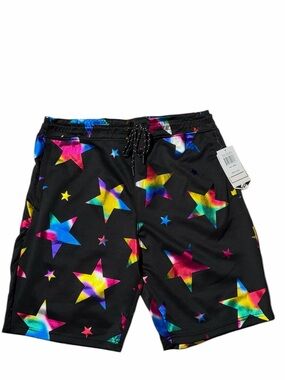 NWT Men's Black Swim Shorts with Multicolor Star Print